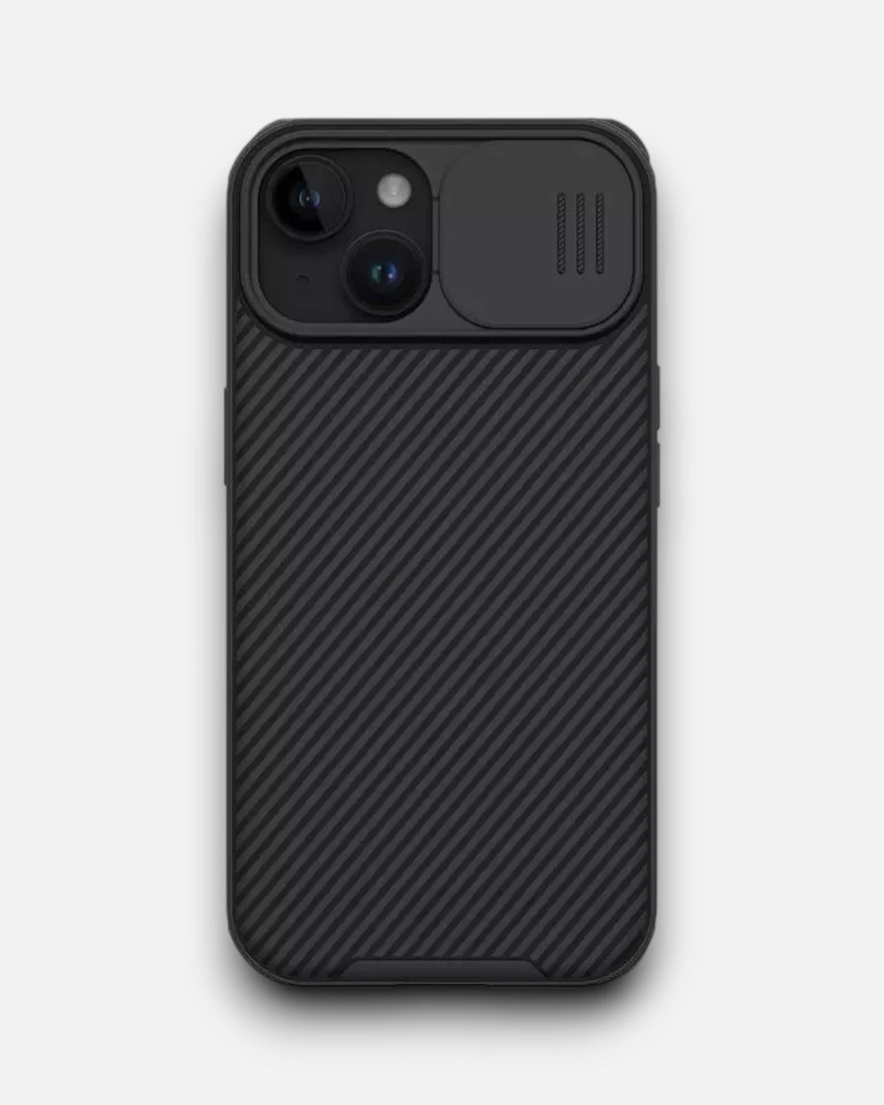 Black textured iPhone cover for iphone 15 pro cover with CamShield sliding lens protector and raised camera protection