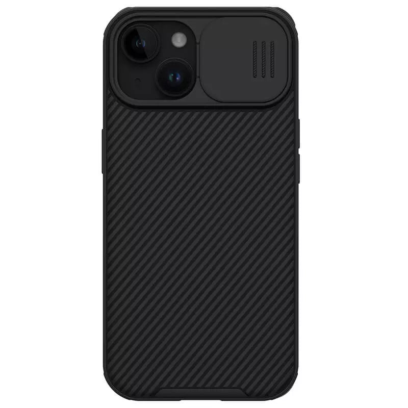 Black textured iPhone cover for iphone 15 pro cover with CamShield sliding lens protector and raised camera protection