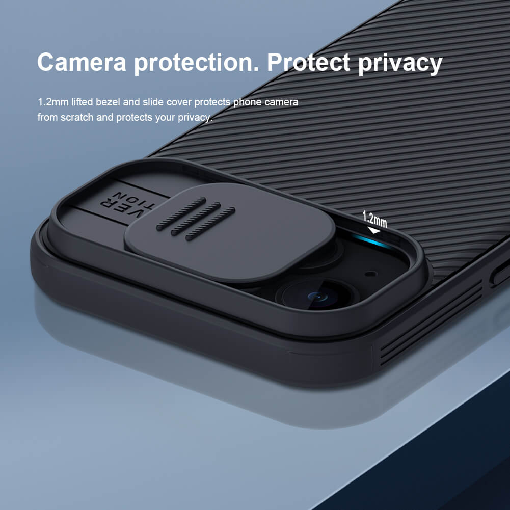 Close up of black iPhone case for iphone 15 pro max cover highlighting protective camera slider and textured anti scratch body.