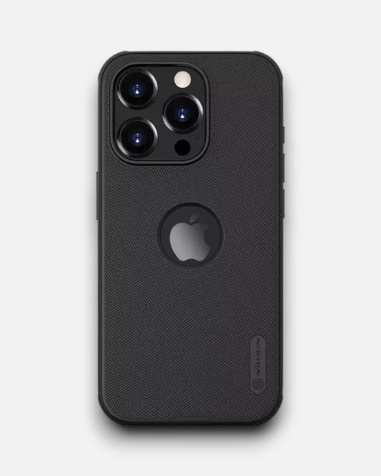 Rear view of black iPhone case for iphone 15 cover with bold camera protection and precise Apple logo cutout durable mobile cover for iPhone