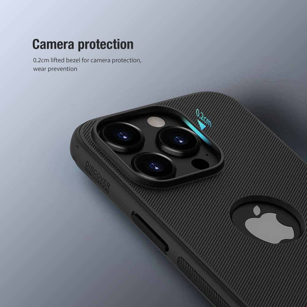 Black iPhone cover for iphone 15 cover showing raised 0.2mm edge for enhanced camera protection. Matte finish Apple cover designed to guard lens effectively
