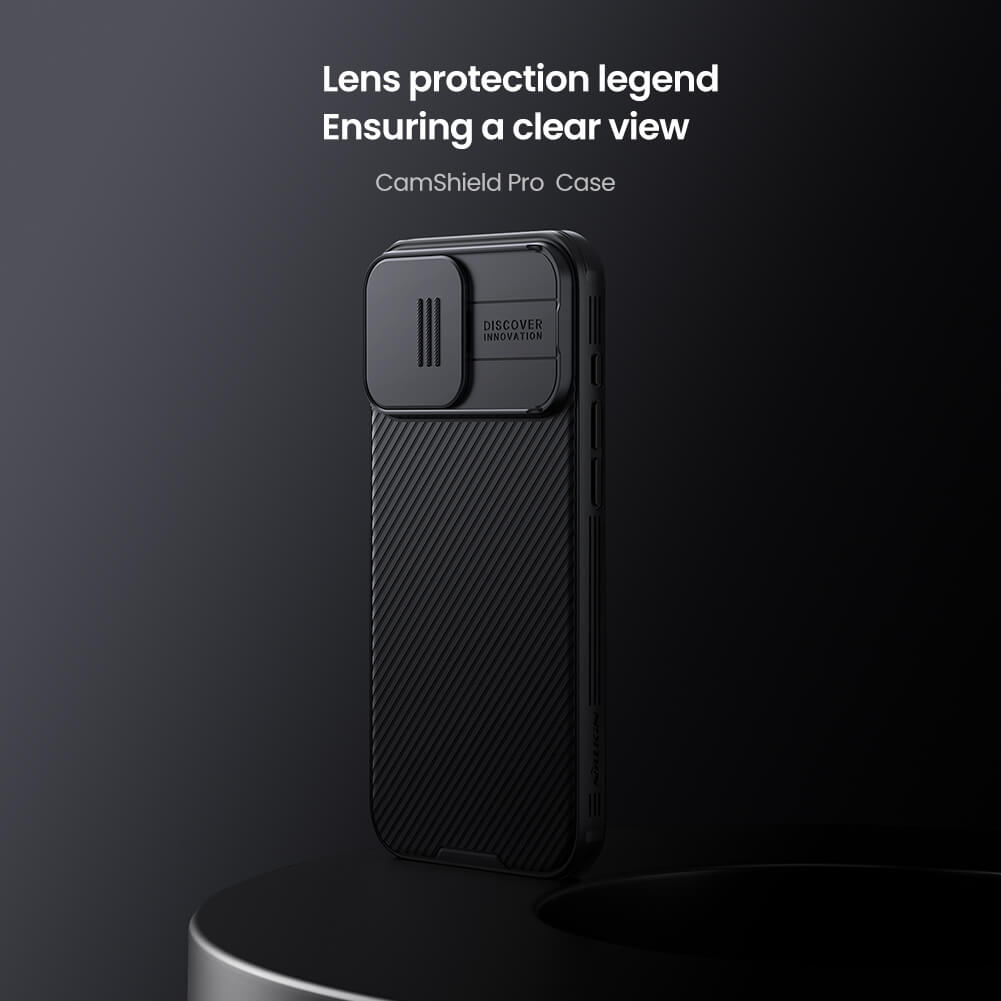 Vertical showcase of CamShield Pro iphone case in black with lens protection, iphone 16 cover feature and clean minimalistic Apple cover build.