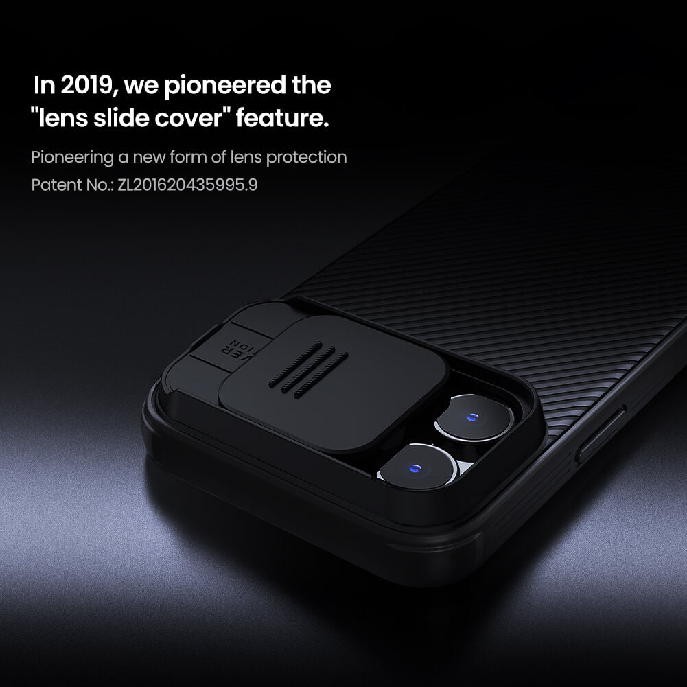 Close up of the iphone cases slide cover lens protector, iphone 16 cover showing dual lens coverage and detailed privacy protection feature
