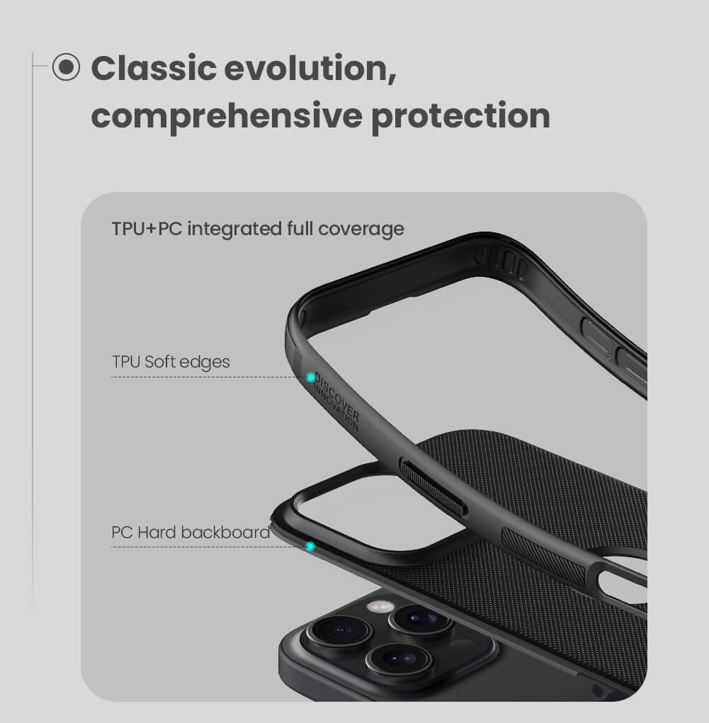 Dual layer protection of iPhone cover for iphone 16 cover with soft TPU frame and hard PC back for impact resistance.
