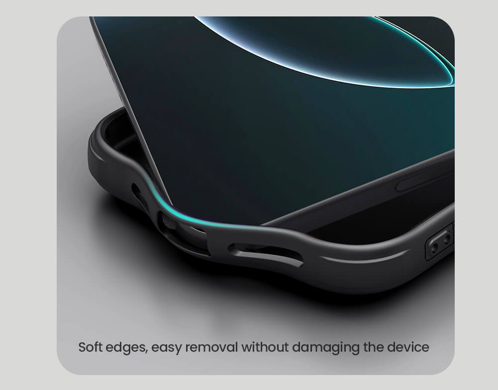 Soft TPU edge of iPhone case for iphone 16 cover being flexed to show easy removal without damaging the phone