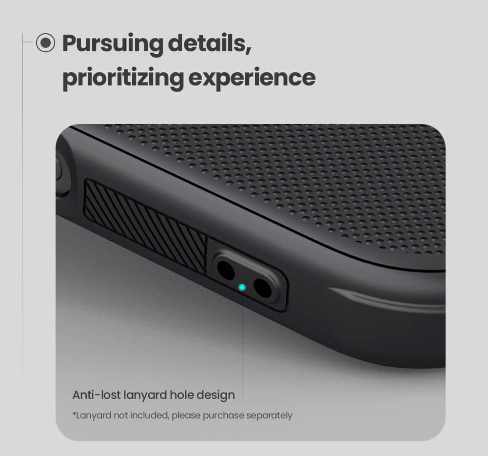 Anti drop tether hole design featured on textured matte black Apple iPhone cover for iphone 16 cover