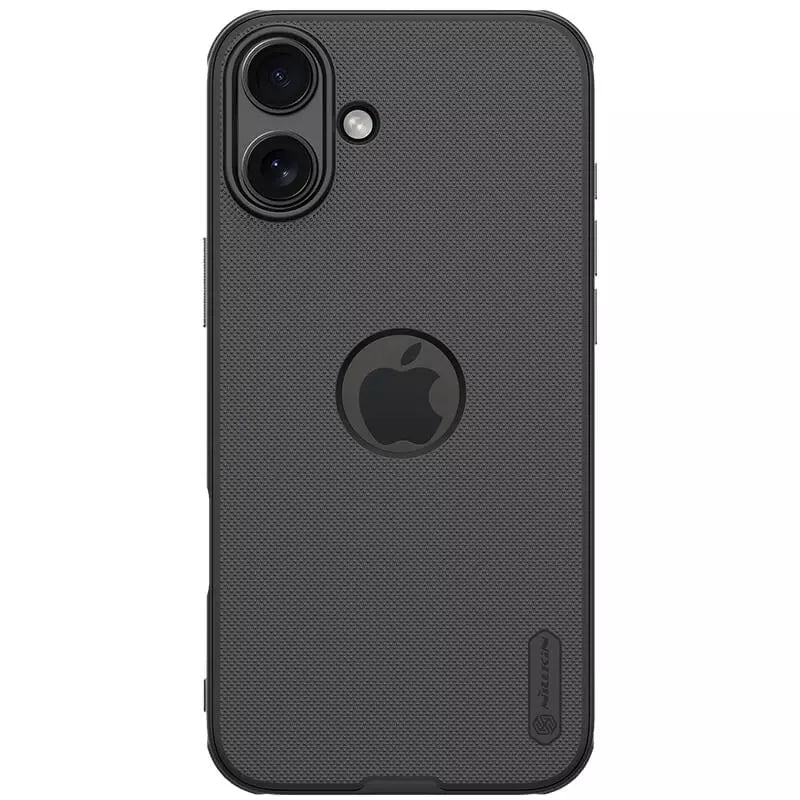 Black matte iPhone cover for iphone 16 cover by Nillkin with dual camera cutout and textured back stylish apple cover