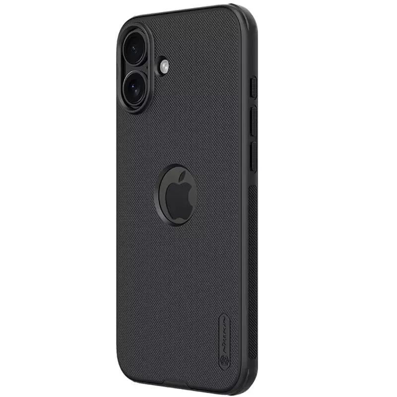 Side view of Nillkin black iPhone case for iphone 16 cover showing textured grip and slim profile perfect iPhone cover for daily use
