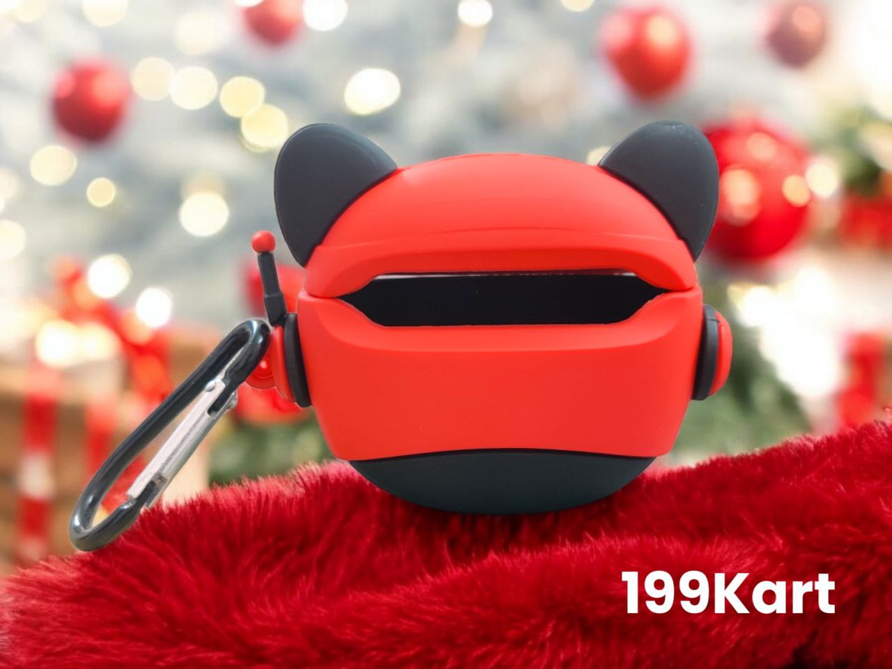 Gaming-inspired airpods cover in black and red, designed like a dog wearing a headset