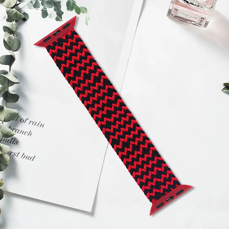 Apple Watch Strap | Nylon Braided Single Loop Band 42/44mm Small (Ripple Black Red)