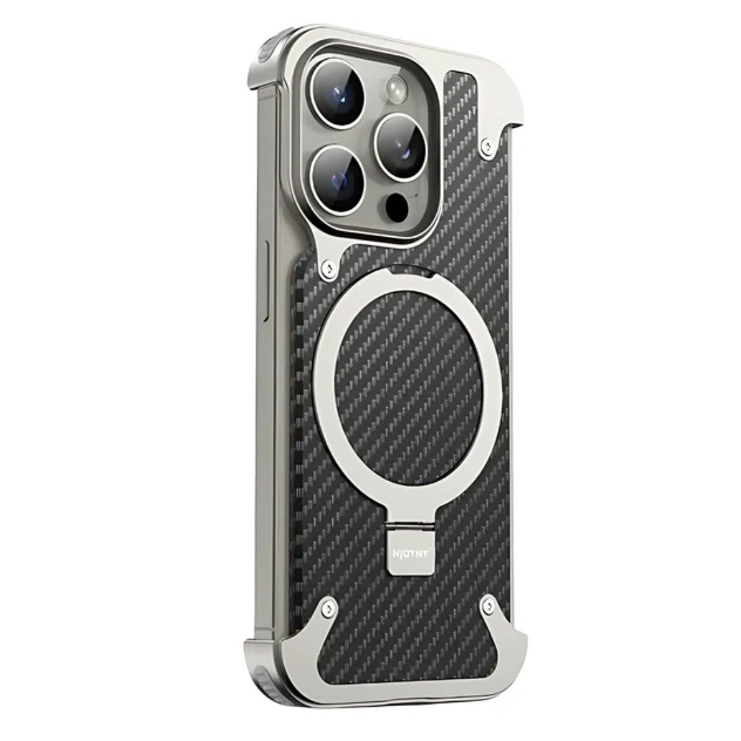 Magnetic Carbon Fiber Case for iPhones – Slim, Frameless Design with Built-In Kickstand and Military-Grade Protection - Titanium