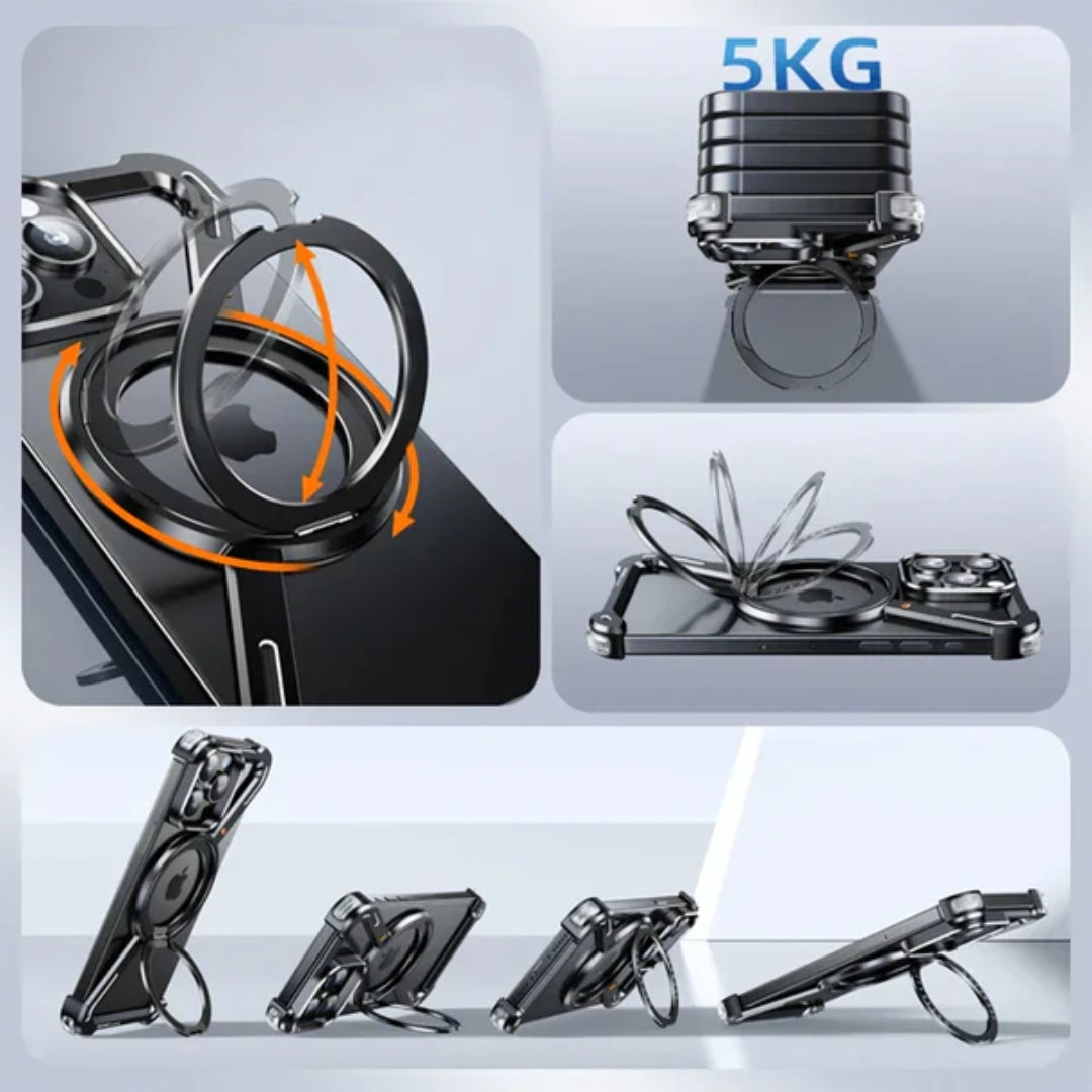 Premium Z-Shape Metal iPhone Cover – For iPhone 15 Pro & 15 Pro Max | Magnetic Ring Stand | Shockproof Design