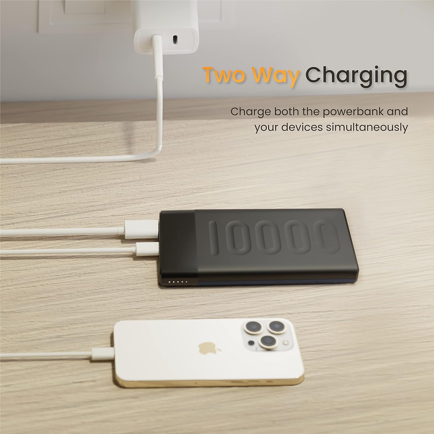 Dual charging power bank, supports simultaneous charging of the power bank and your device