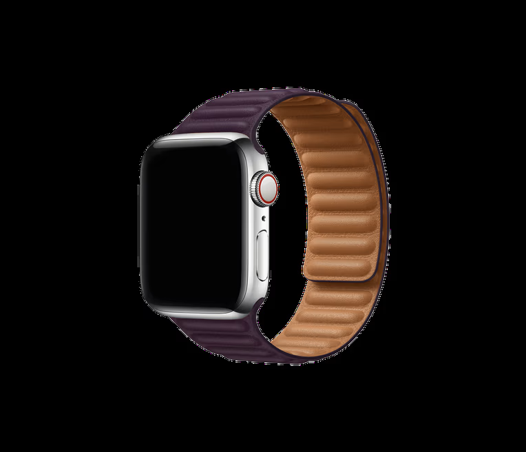 Chic dark cherry leather textured Apple Watch strap with a soft, premium feel.