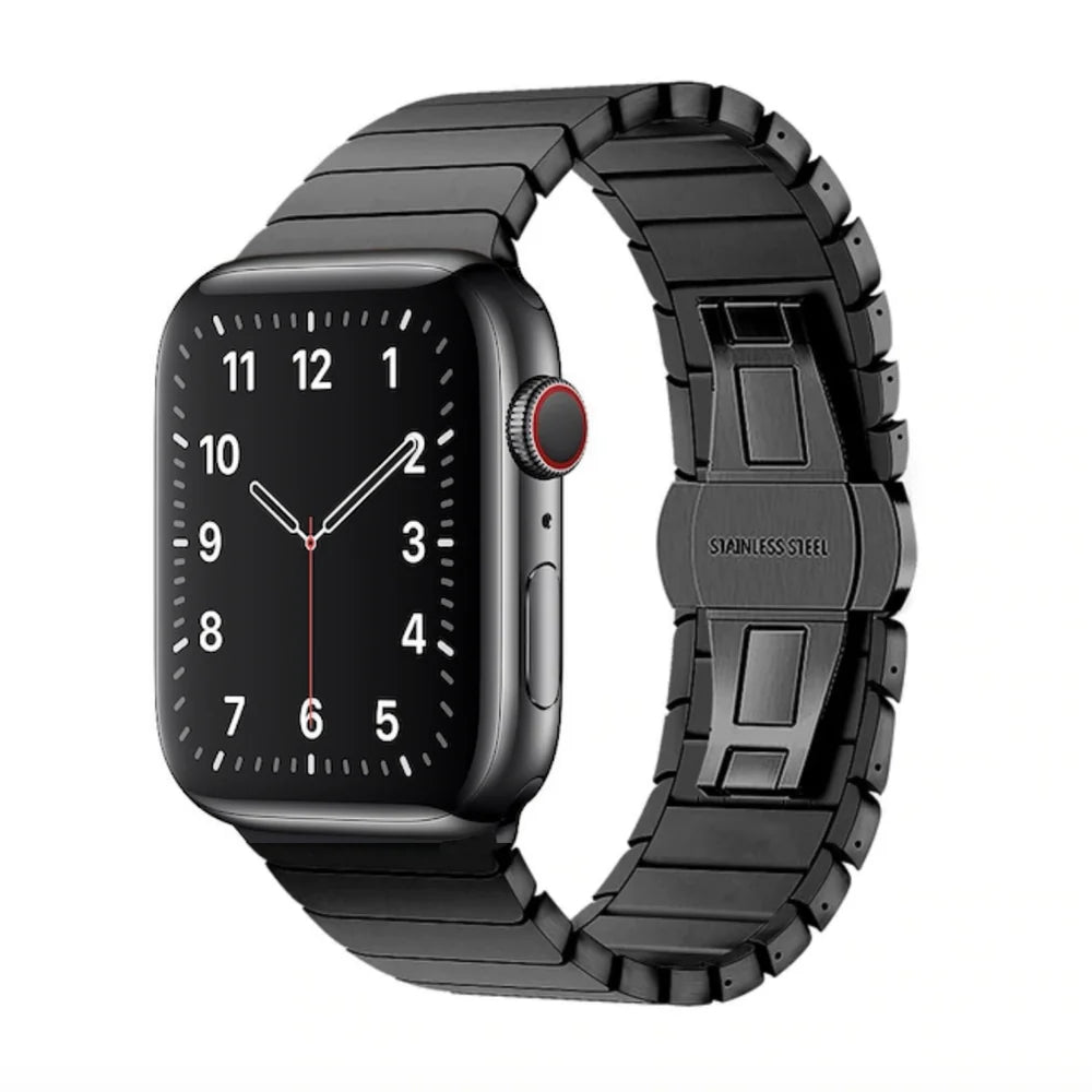Black Stainless Steel Link Bracelet for apple watch straps Elegant and durable metal strap with a refined finish.