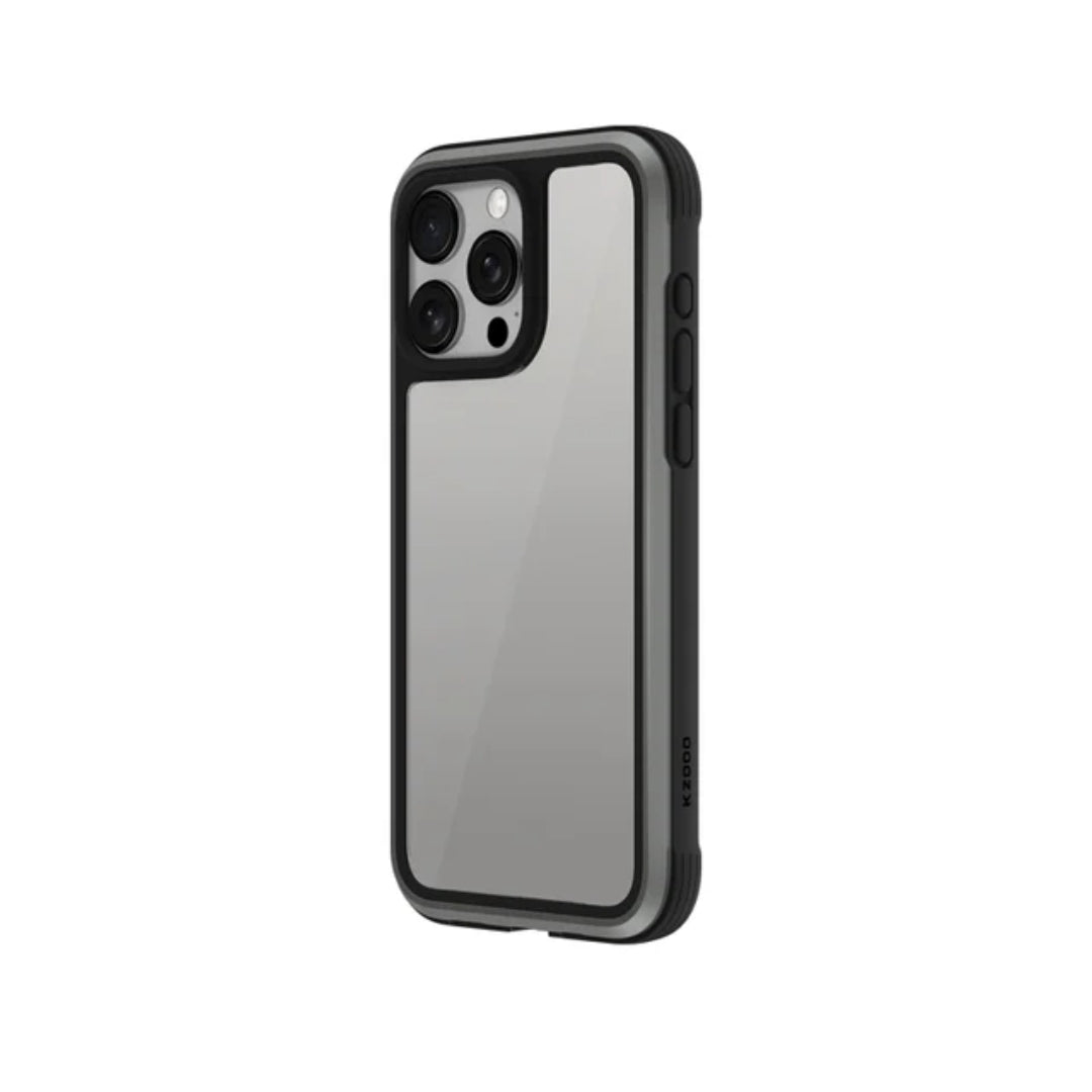 Slim iPhone case with a black bumper frame and reinforced edges for added durability.