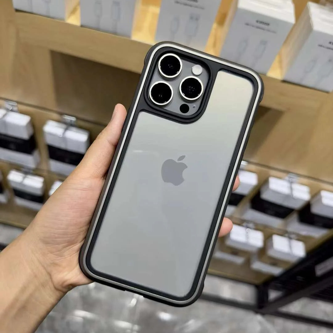 Minimalist clear iPhone case with precise cutouts and an anti slip grip frame