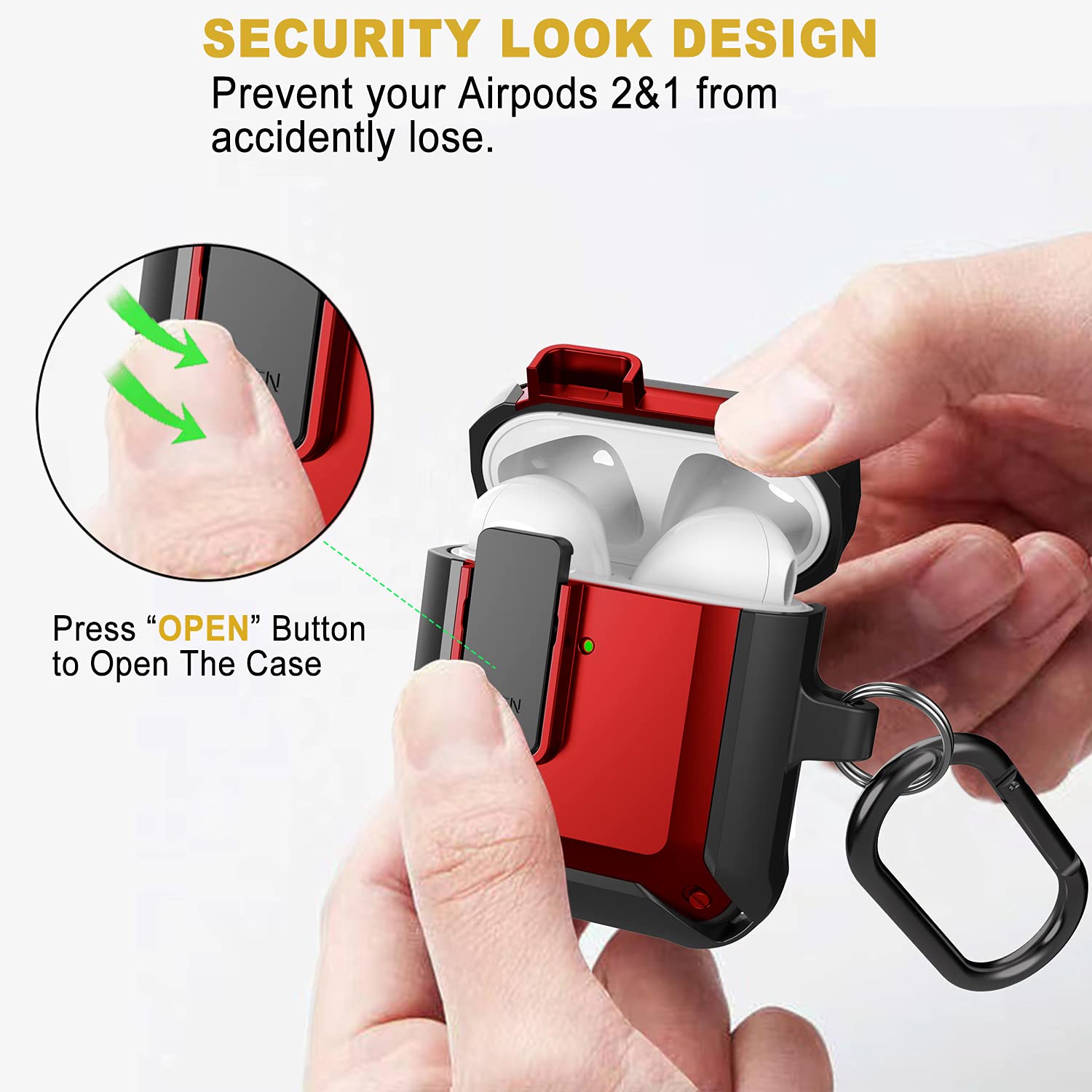 One-Touch Secure Lock airpods 2 case Easy open latch to prevent accidental drops and ensure AirPods safety