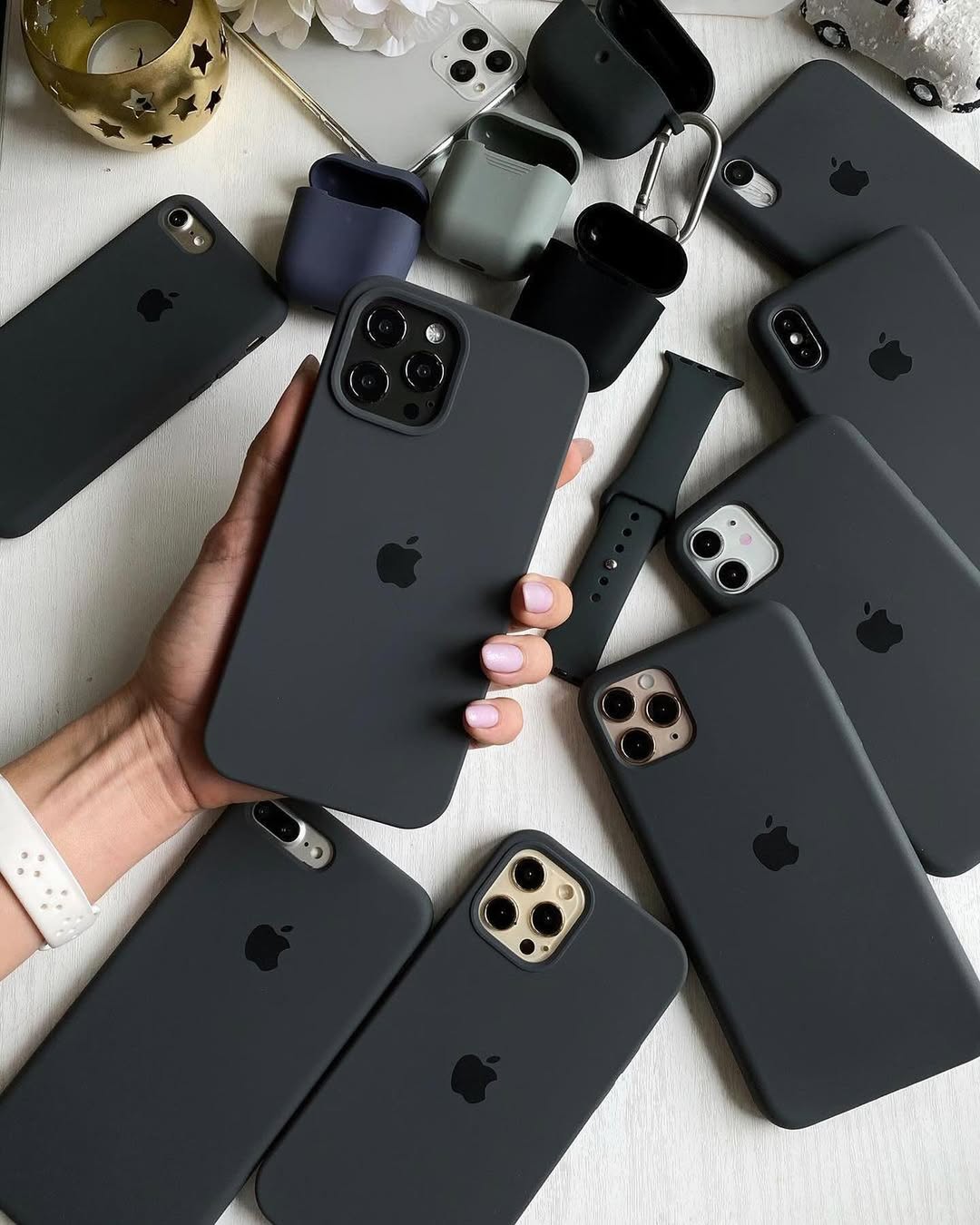 A collection of smooth and durable mobile covers in deep black.