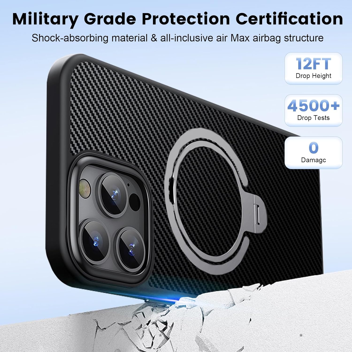 Military grade protective iPhone case, iphone 15 pro max cover offering 12ft drop protection, scratch resistance, and a secure grip.