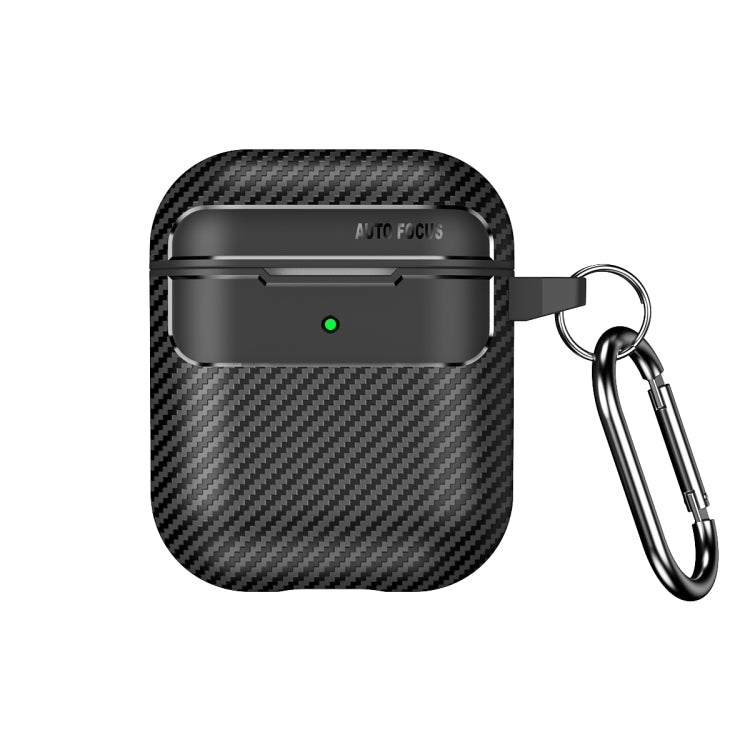 Sleek black AirPods cover with carabiner, airpod 2nd generation case designed for shock absorption and a secure fit.