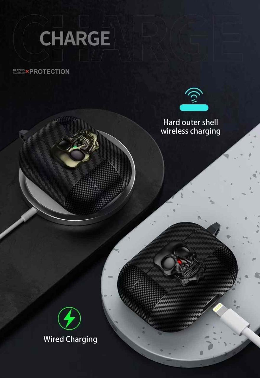 Wireless charging compatible skull AirPods case, airpods pro 2nd generation case featuring a premium textured hard shell for impact protection