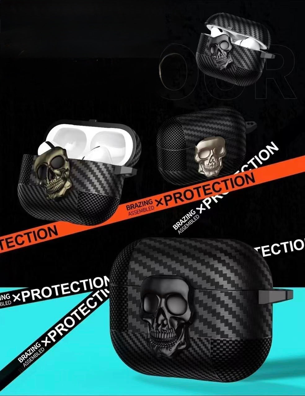 Tough and edgy skull design AirPods Pro case, airpods pro 2 case made from durable material with scratch-resistant protection.