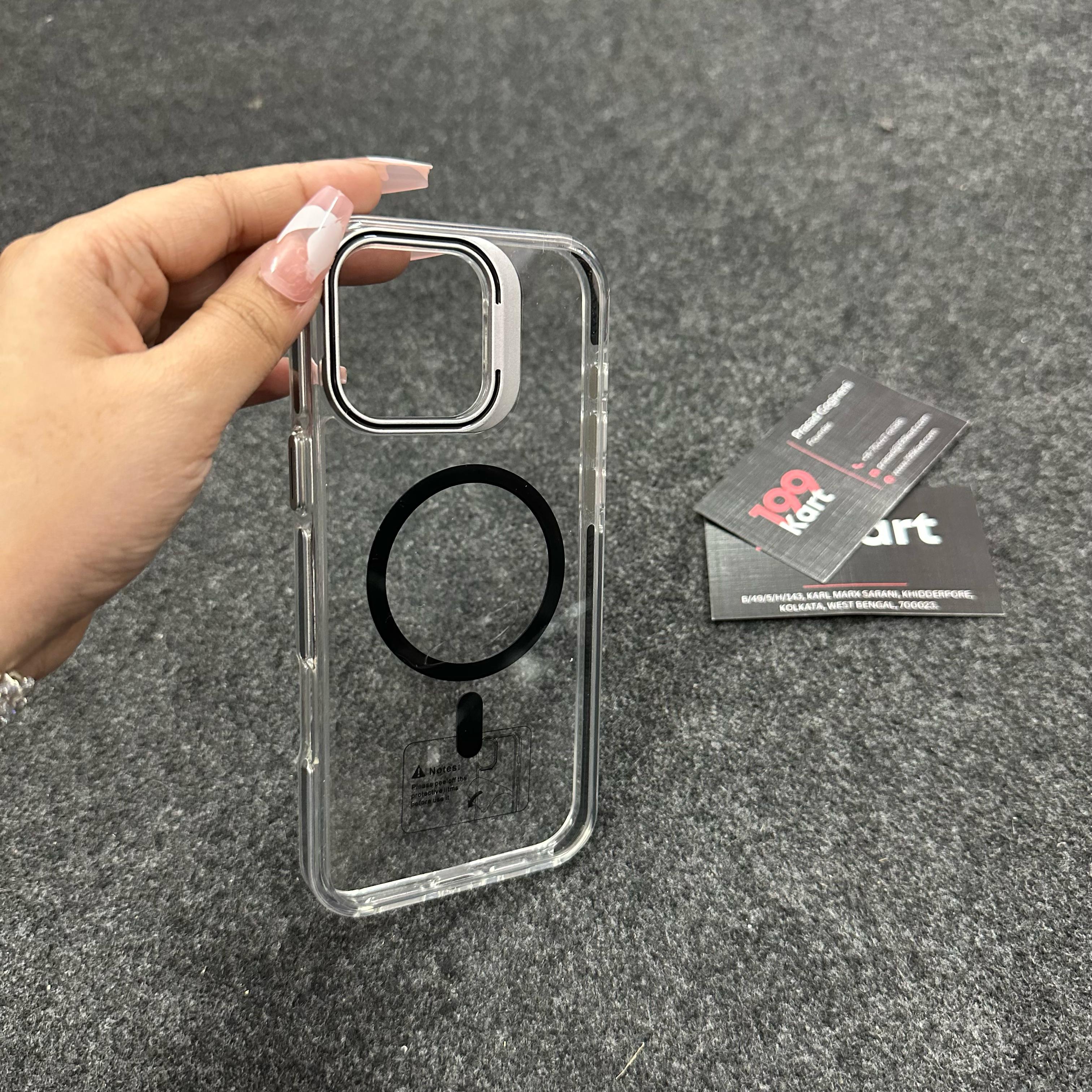 Minimalist clear iPhone case with black MagSafe ring, iphone 16 pro max cover offering a sleek look with strong anti drop protection.