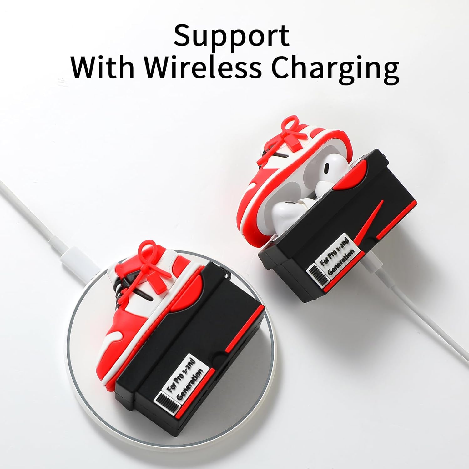 Stylish airpods case with sneaker box design, airpod 2nd gen case that supports wireless charging and offers a unique, sporty look.