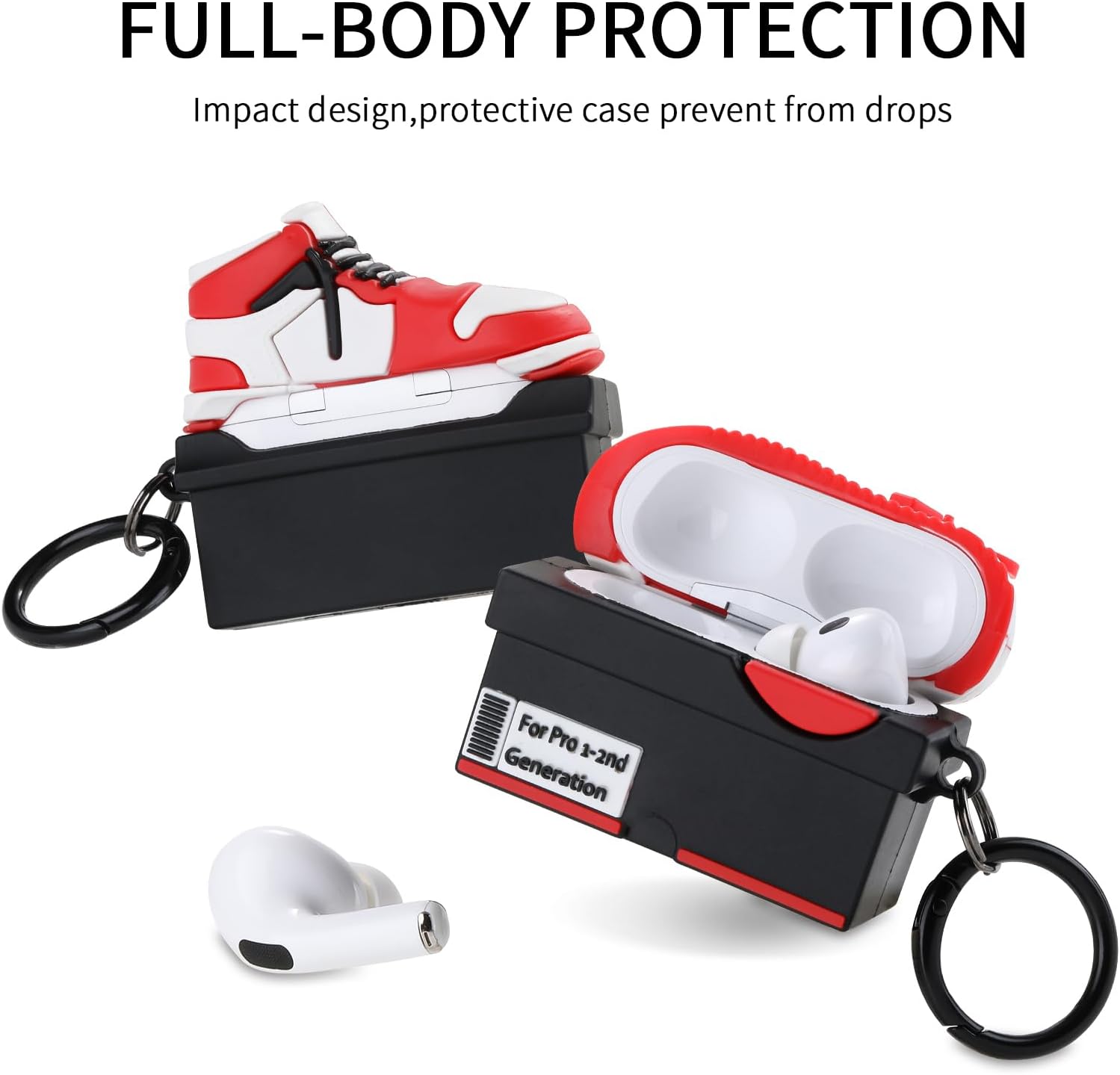 Full-body protective AirPods cover, airpods pro 2 case designed like a sneaker and box combo, ensuring impact resistance and a firm grip.