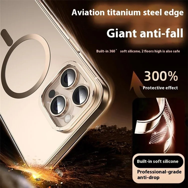 Premium Desert Titanium iPhone case, iphone 16 pro max cover with aviation grade metal frame with anti fall protection and MagSafe compatibility