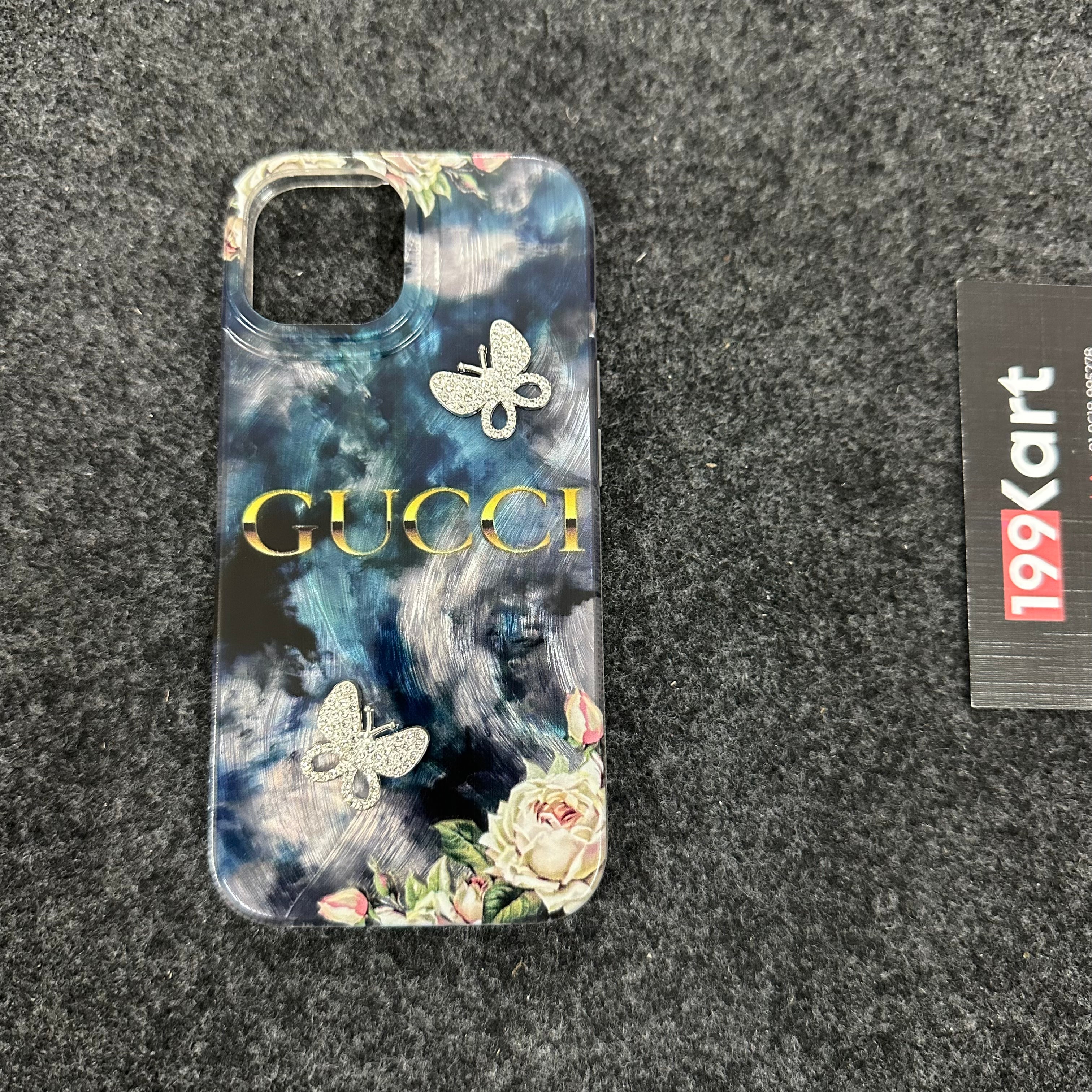 Stylish gucci iPhone case hard back cover with a detailed embossed butterfly stone, designed for elegance and strong protection for your iphone 15