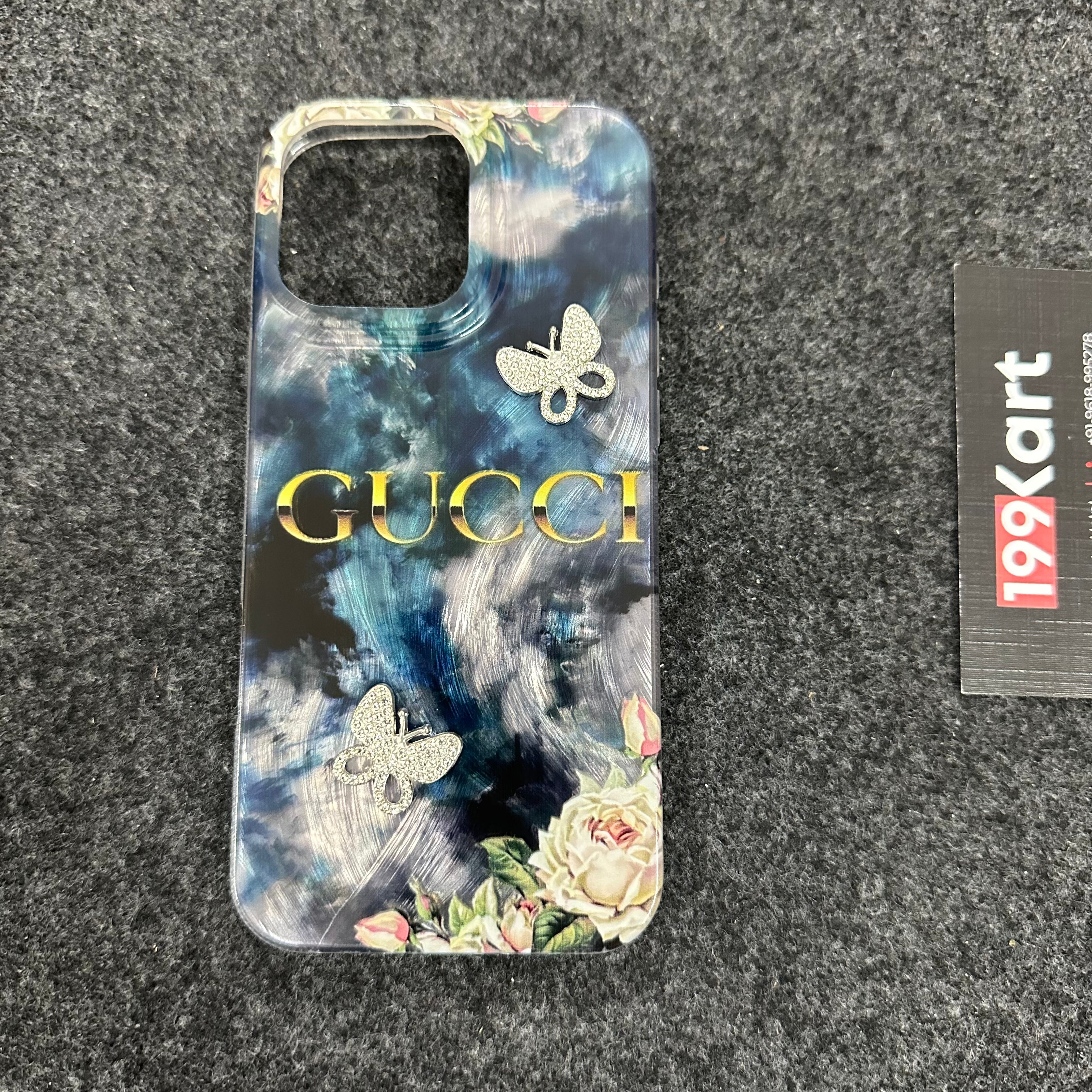 Unique gucci designer hard case with a classic butterfly stone imprint, giving a high fashion feel to your iPhone 16 pro max