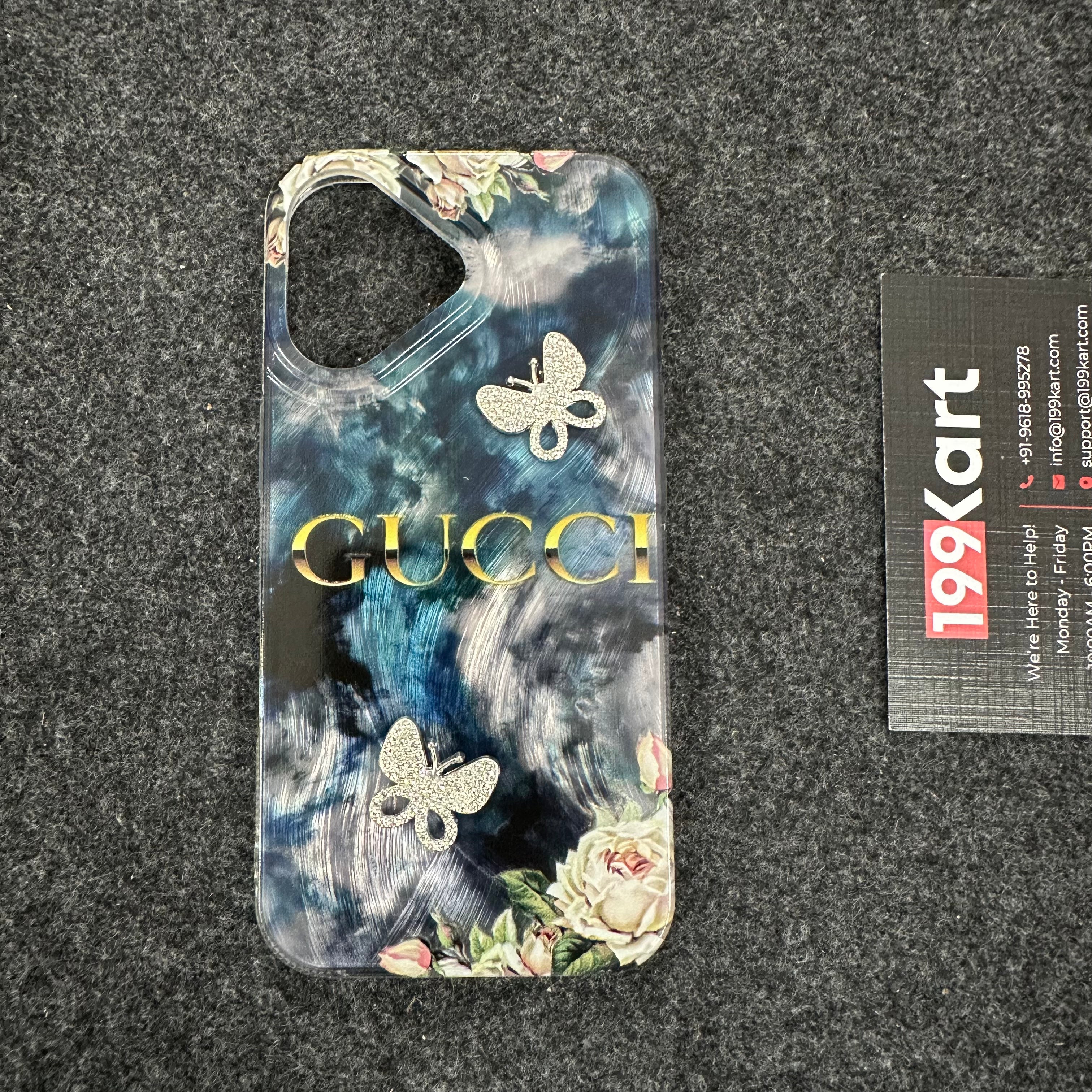 Premium designer iphone case with butterfly stone logo, hard back mobile case with elegant print durable compatible with 16 , 16 plus