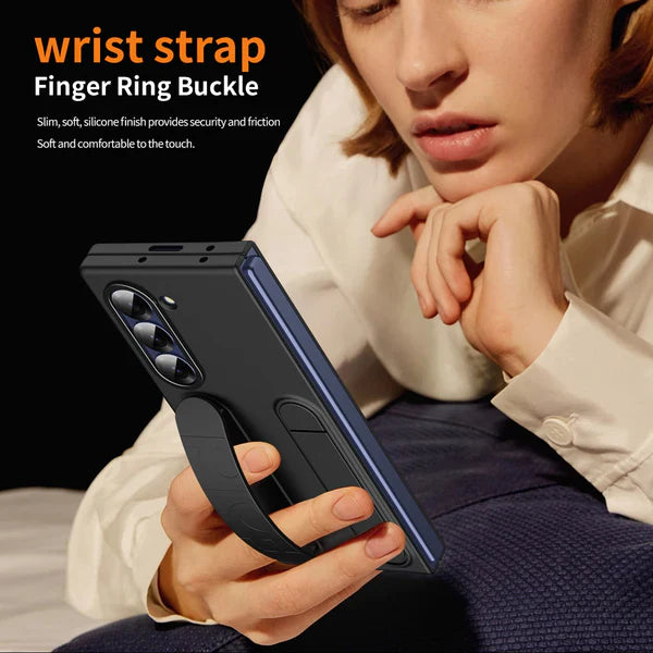 Samsung Z Fold 6 wrist strap samsung cover with finger ring grip and silicone soft finish for secure handling
