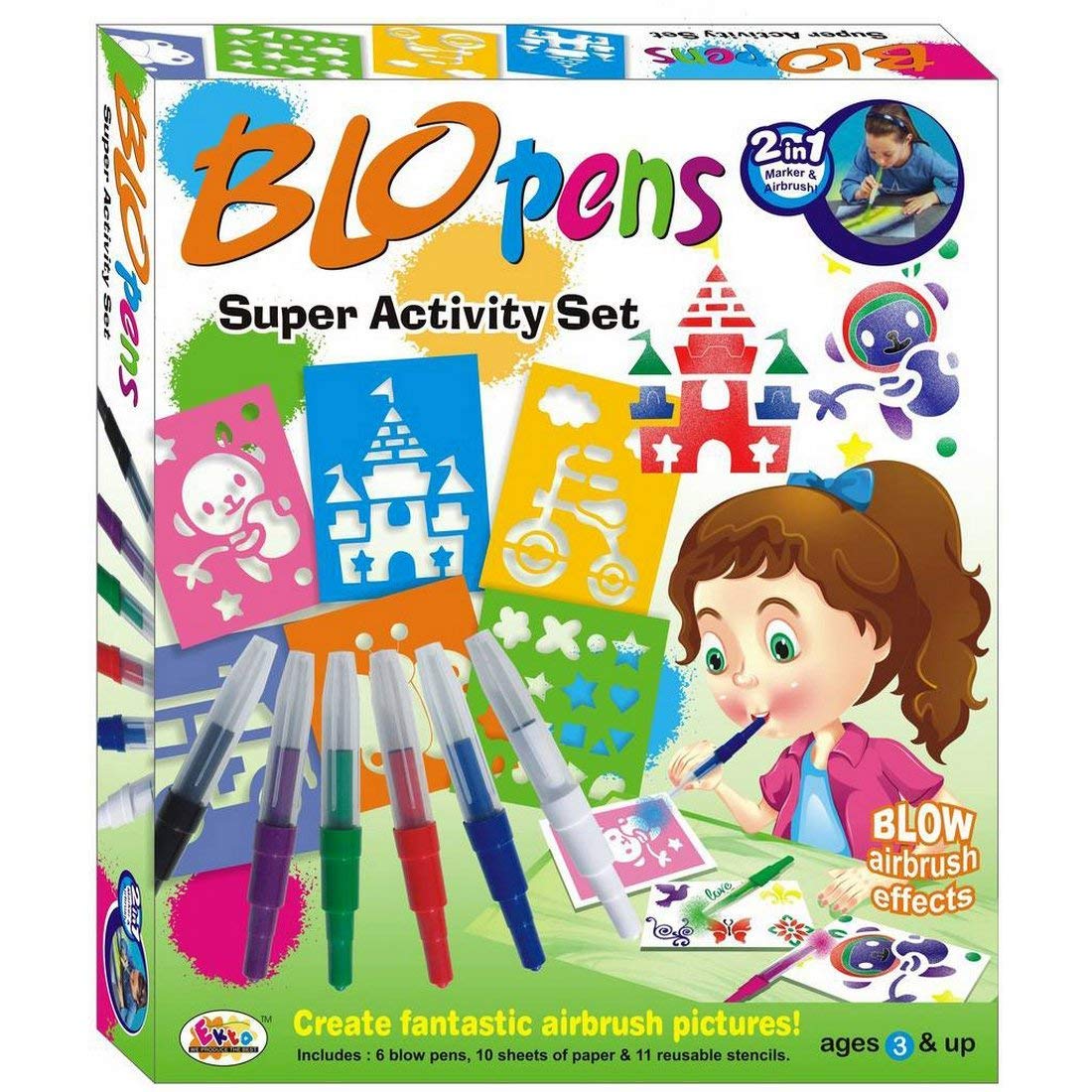 BLO Pens Super Activity Set Create fantastic airbrush art with stencils and colors