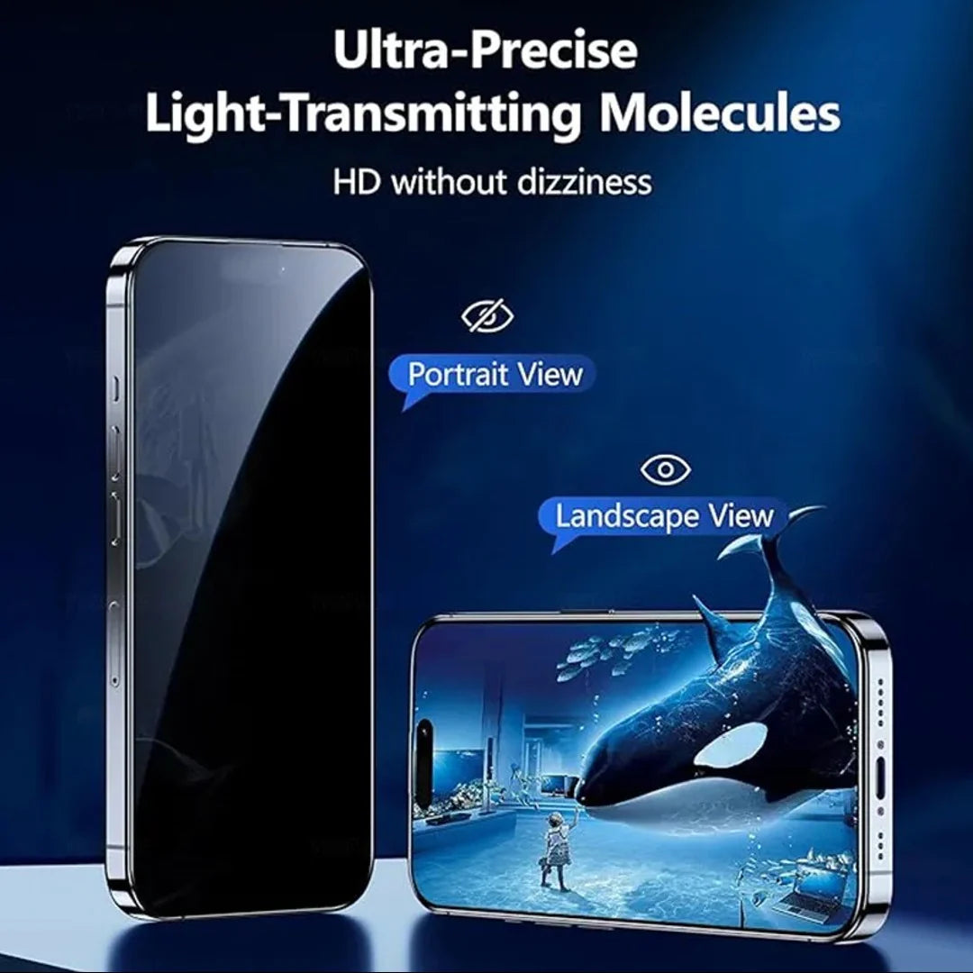 Ultra precise light transmitting privacy screen guard for iPhone, ensuring HD quality and anti glare protection.