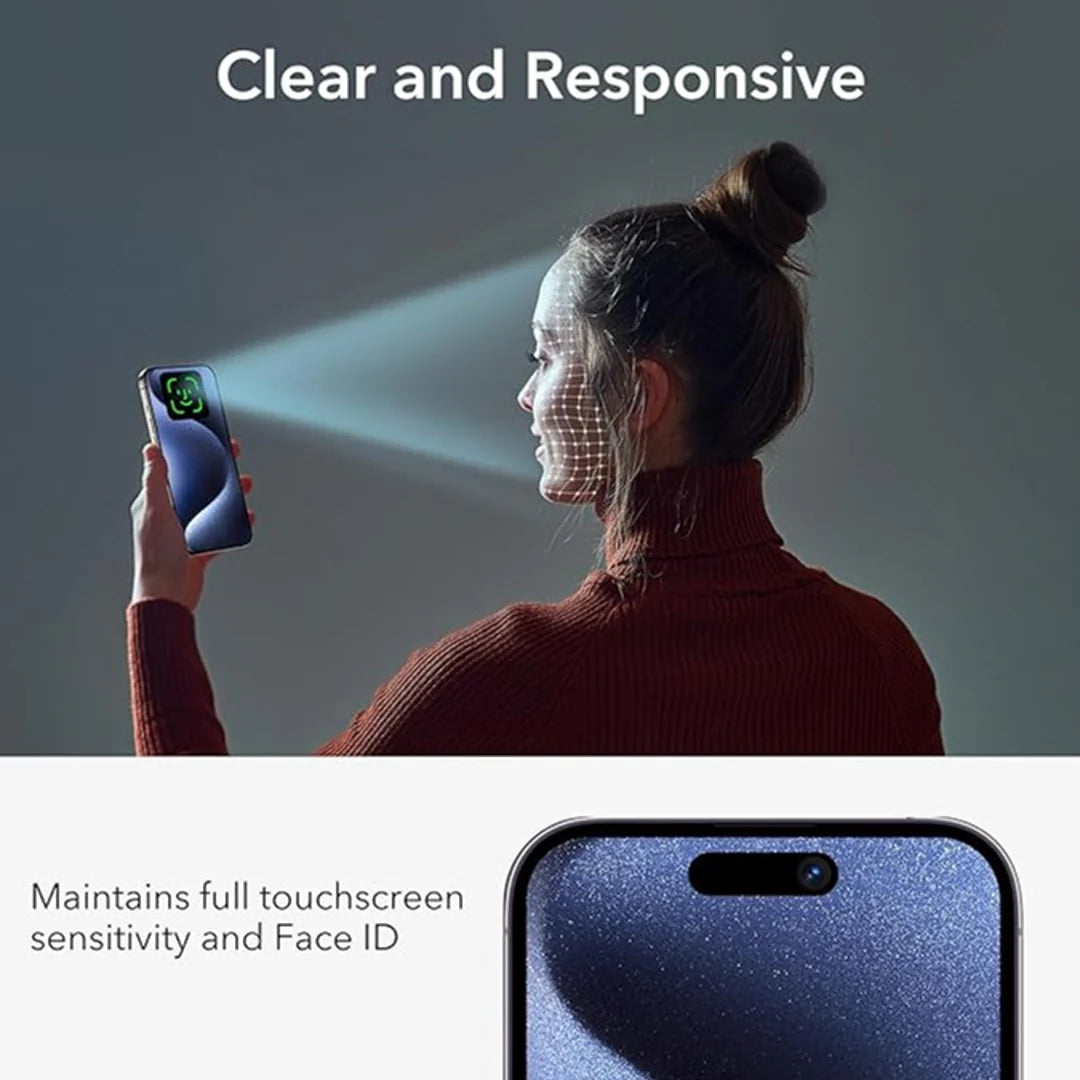Clear and responsive iPhone privacy screen protector with Face ID compatibility and full touch sensitivity