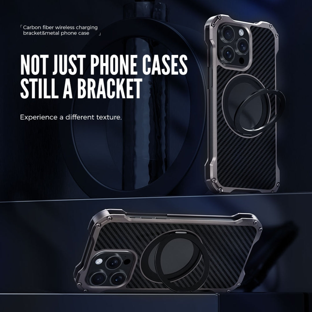 All in one Apple cover with ring stand support and carbon fiber finish for style and stability for iphone 15 pro max cover
