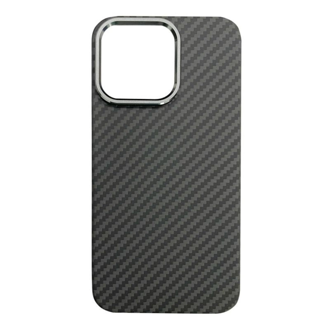 Precision cut iPhone cover with aramid fiber pattern and protective camera ring for enhanced lens safety for iphone 15 pro max cover