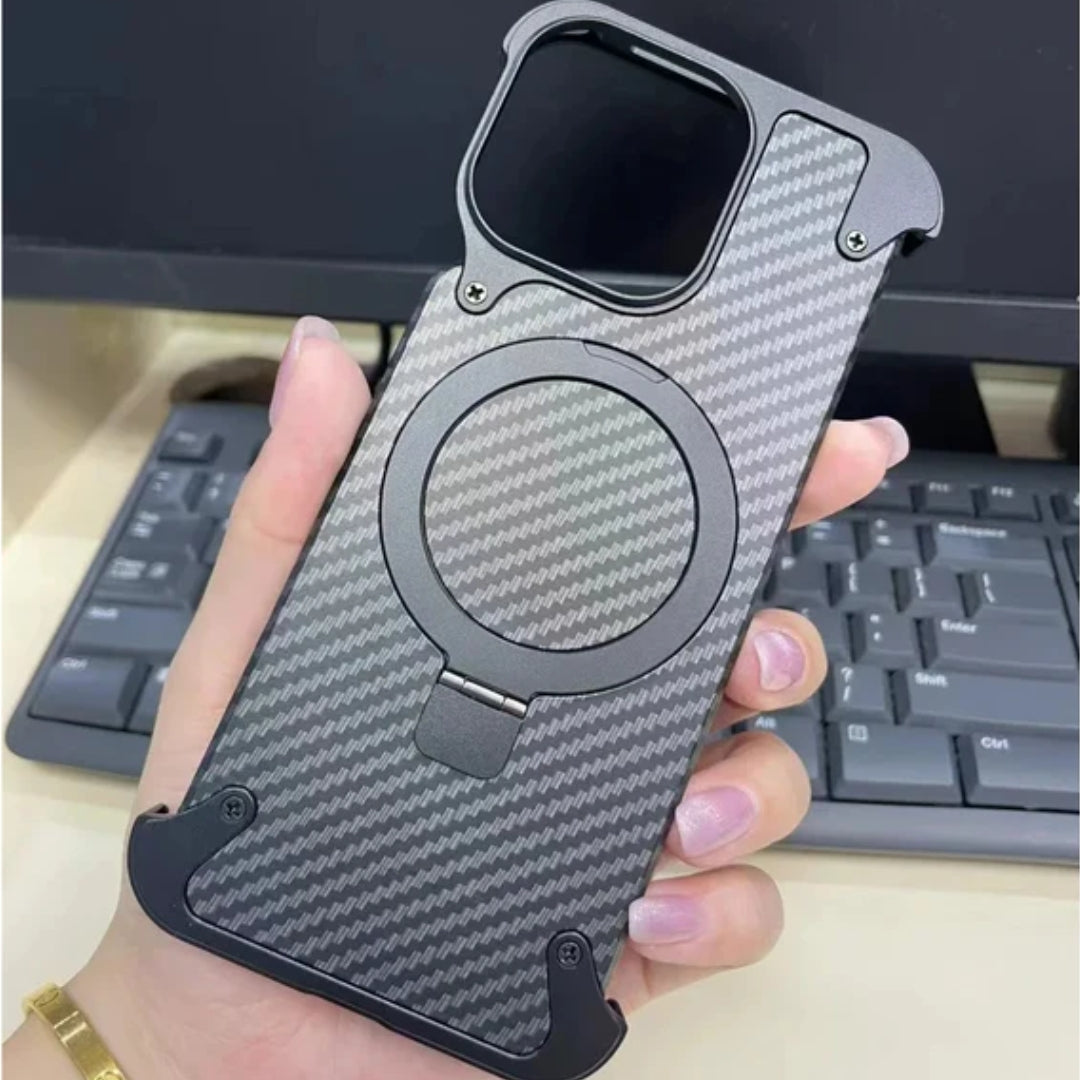 Durable carbon fiber iPhone case with anti slip texture and strong magnetic ring mount for 14 pro max cover