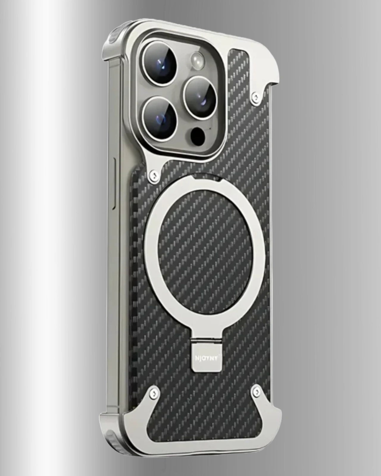 Magnetic iPhone cover with carbon fiber texture, reinforced metal frame, and shockproof corner bumpers for rugged protection for 15 pro max cover
