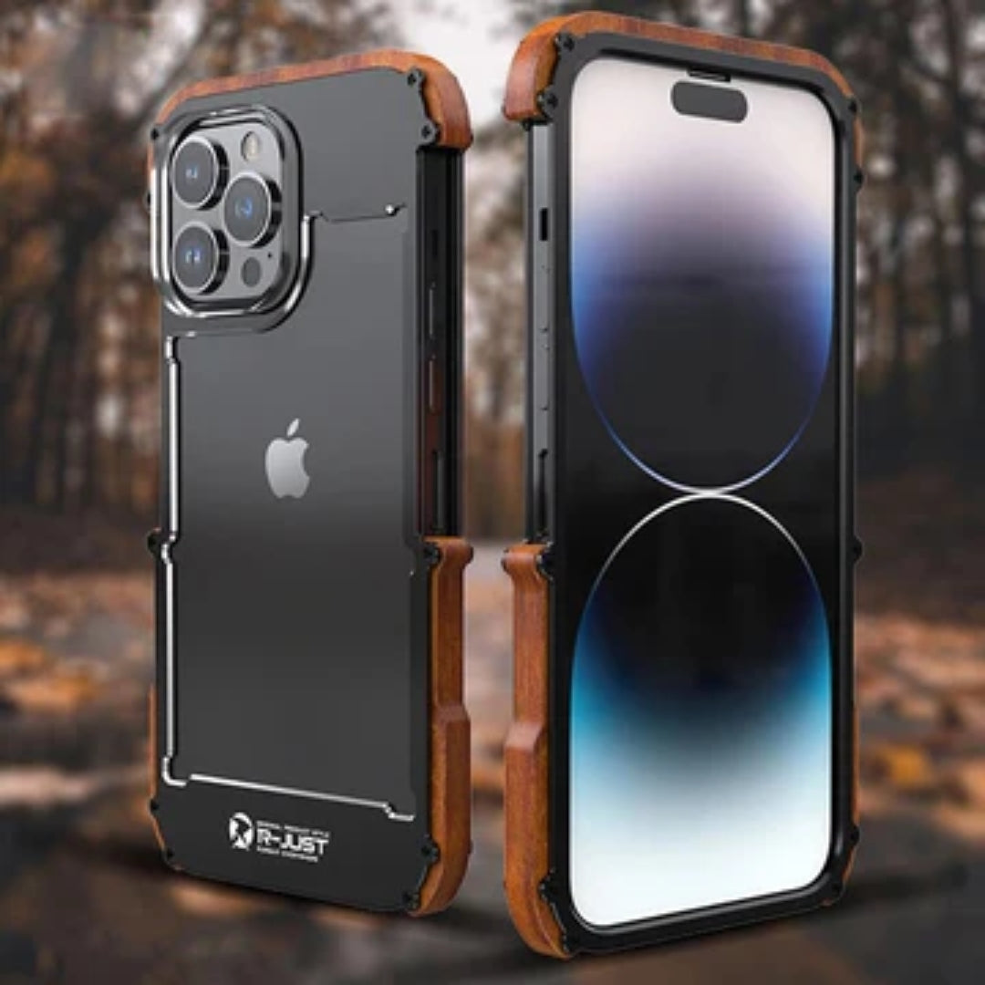 Rugged iPhone case with a transparent back and brown bumper edges designed for superior drop protection for iphone 15 pro max cover