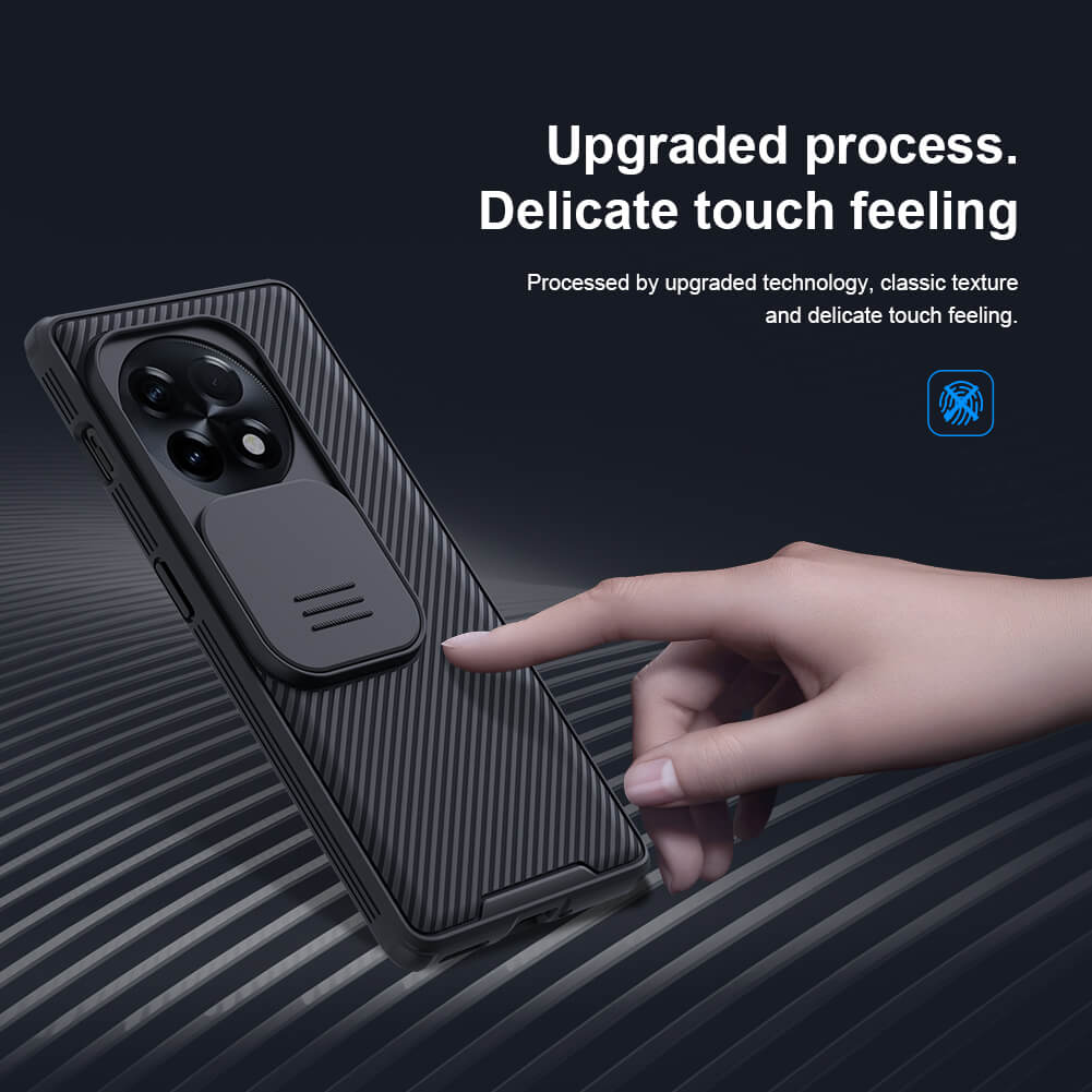 Black phone case showcasing upgraded processing with a delicate, textured touch and smooth feel for oneplus 11