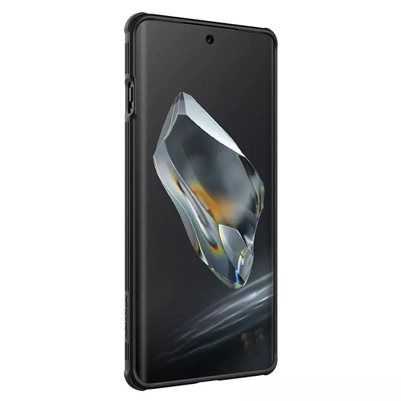 Angled view of OnePlus 12R, mobile covers with raised bumper and side buttons.