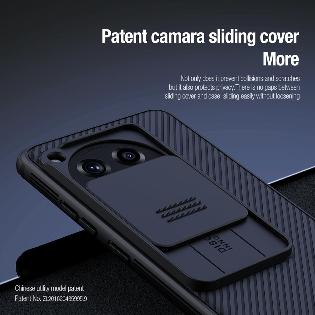 Patented sliding camera shield on OnePlus 12R back cover with rugged protection mobile covers