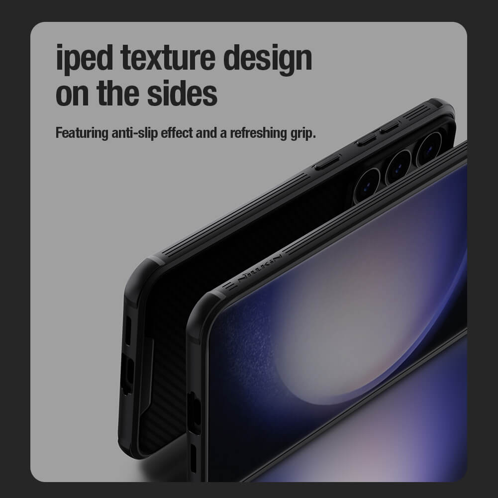 Close up showing anti slip textured side design of the s24 ultra cases india with enhanced grip and shock absorption