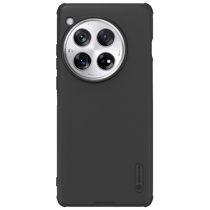 Black Nillkin Super Frosted mobile covers with circular camera cutout for OnePlus 12