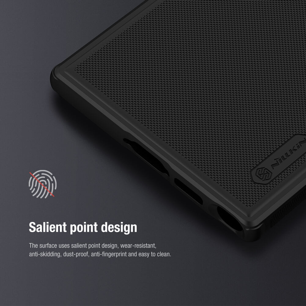 Close up of the black matte case surface featuring salient point design for anti fingerprint and scratch resistance for s23 ultra cover