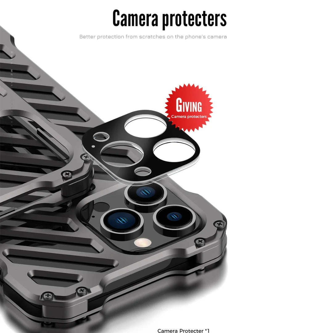 iPhone cover with camera lens protectors included, designed with a bold industrial texture for iphone 15 pro max cover
